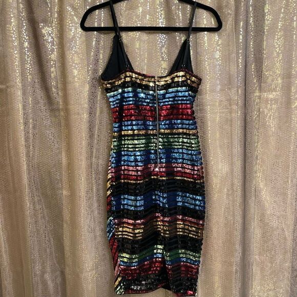 Tea & Cup Multi Sequin Rainbow Striped Sleeveless Midi Dress, Small NWOT - Picture 2 of 10